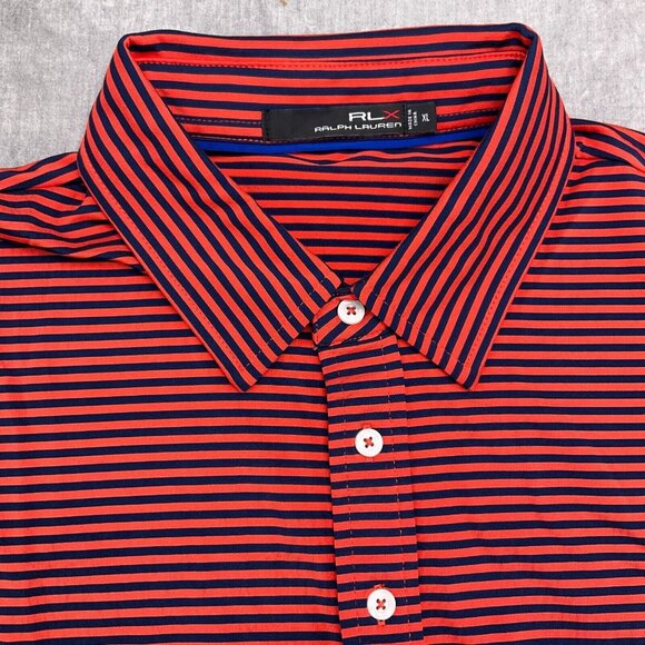 RLX Ralph Lauren Shirt Men XLarge Blue Red Stripe Polo Golf Sport - Picture 2 of 10